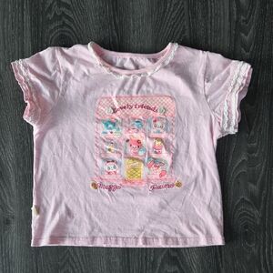 pink Mezzo Piano short-sleeve Lovely Friends Pink Crop Top T-Shirt